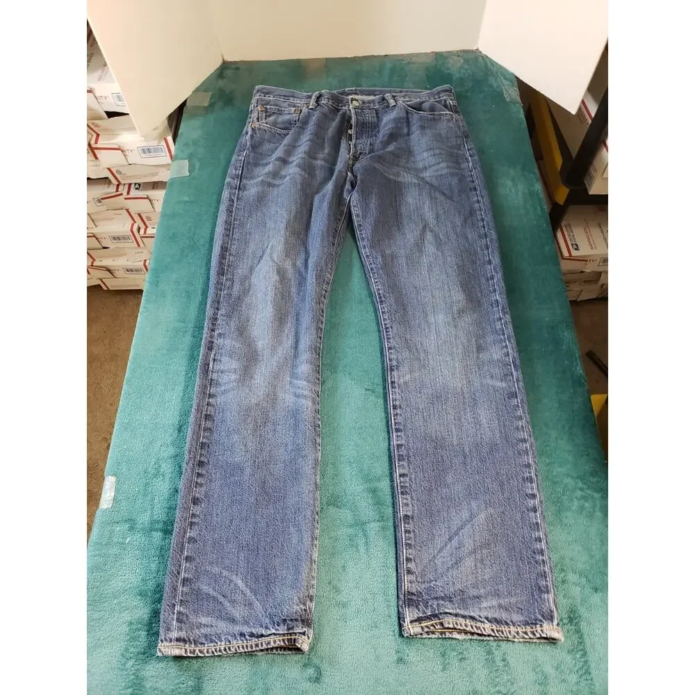 Levis 501 Jeans Size 36x34 Mens Blue Pants Stretch Mid Rise Straight Red Tab